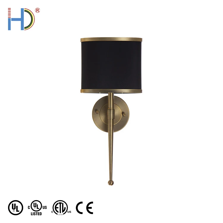 Brushed Brass E26 Socket Metal Black Shantung Oval Night Wall Lights