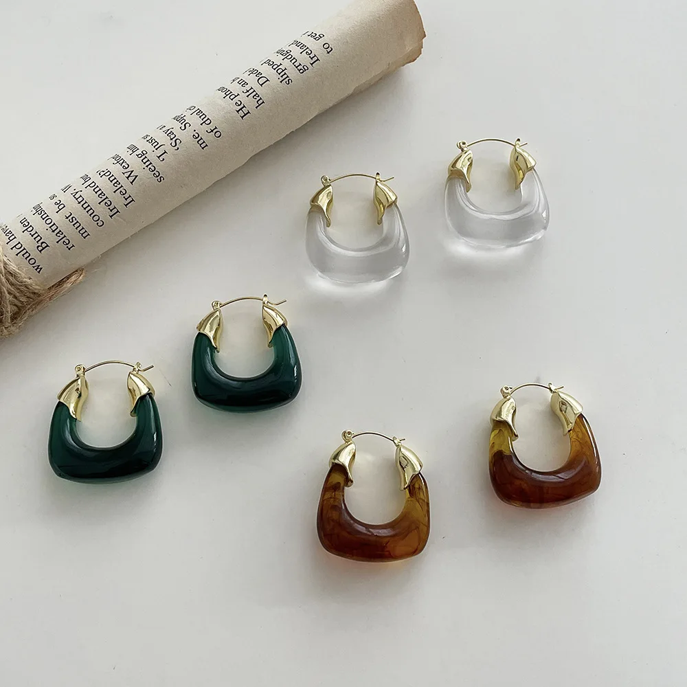 Fashion Korean Women Clear Square Acrylic Earrings Gold Plated Resin Hoop Earrings, As picture
Fashion Korean Women Clear Square Acrylic Earrings Gold Plated Resin Hoop Earrings, As picture