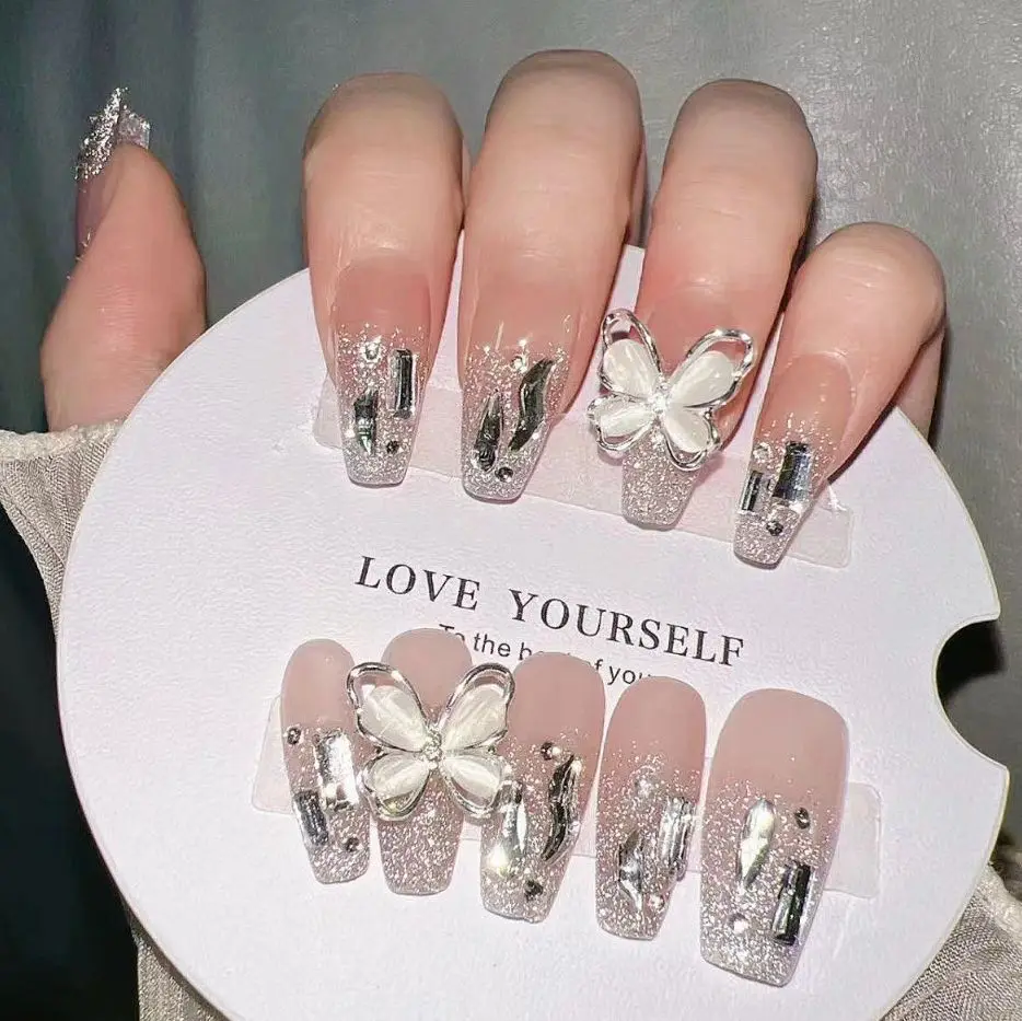Hot selling Handmade 10pcs Luxury Style 3D Butterfly Glisten Diamond Acrylic false nail Press on nail for woman
Hot selling Handmade 10pcs Luxury Style 3D Butterfly Glisten Diamond Acrylic false nail Press on nail for woman