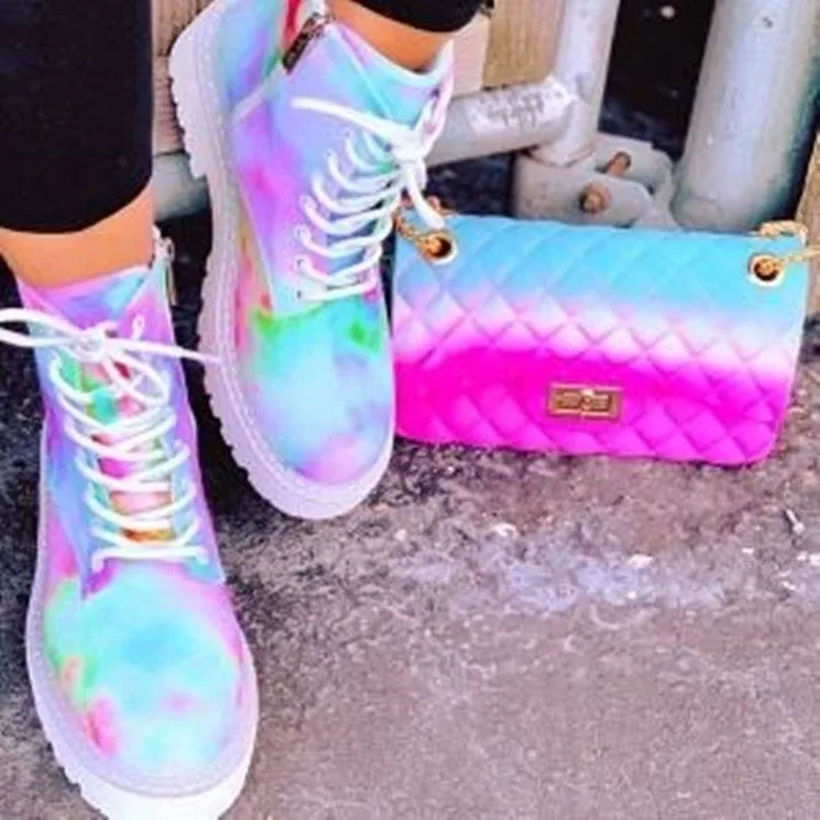 New arrival tie dye women fashion martens fur winter shoes lace up ankle boots for women, Colorful
New arrival tie dye women fashion martens fur winter shoes lace up ankle boots for women, Colorful