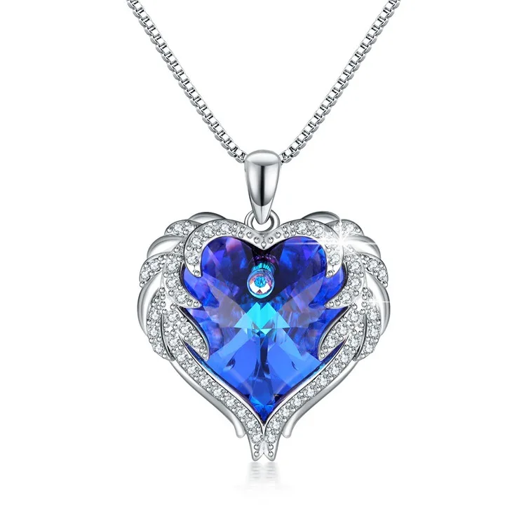 Hot Sale Blue Diamond Crystal Angel Wing Heart Pendant Female Necklace S925 Silver Fine Jewelry, Silver blue
Hot Sale Blue Diamond Crystal Angel Wing Heart Pendant Female Necklace S925 Silver Fine Jewelry, Silver blue