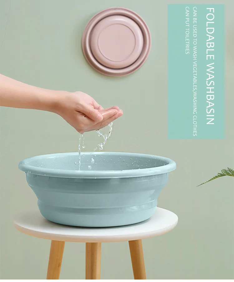 

2021 Travel Folding Wash Basin Bucket Collapsible Wash Basin For Fruit Vegetables Bathroom Accessories, Pink, green, sky blue