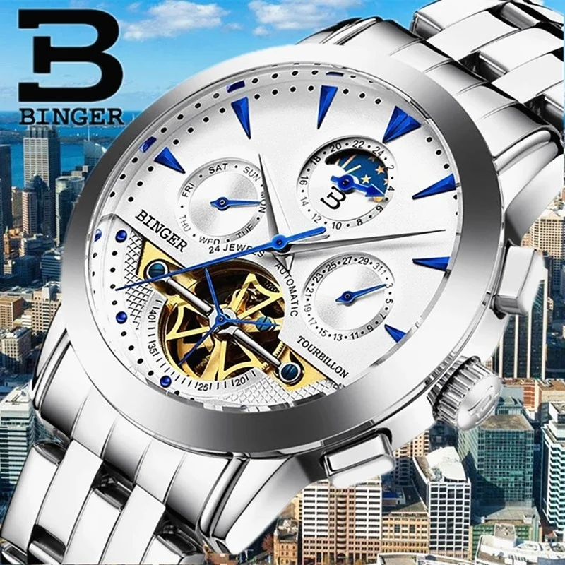 BINGER Mens Watches Top Brand Luxury Automatic Mechanical Watch Full Steel Business Waterproof Sport Watches
BINGER Mens Watches Top Brand Luxury Automatic Mechanical Watch Full Steel Business Waterproof Sport Watches