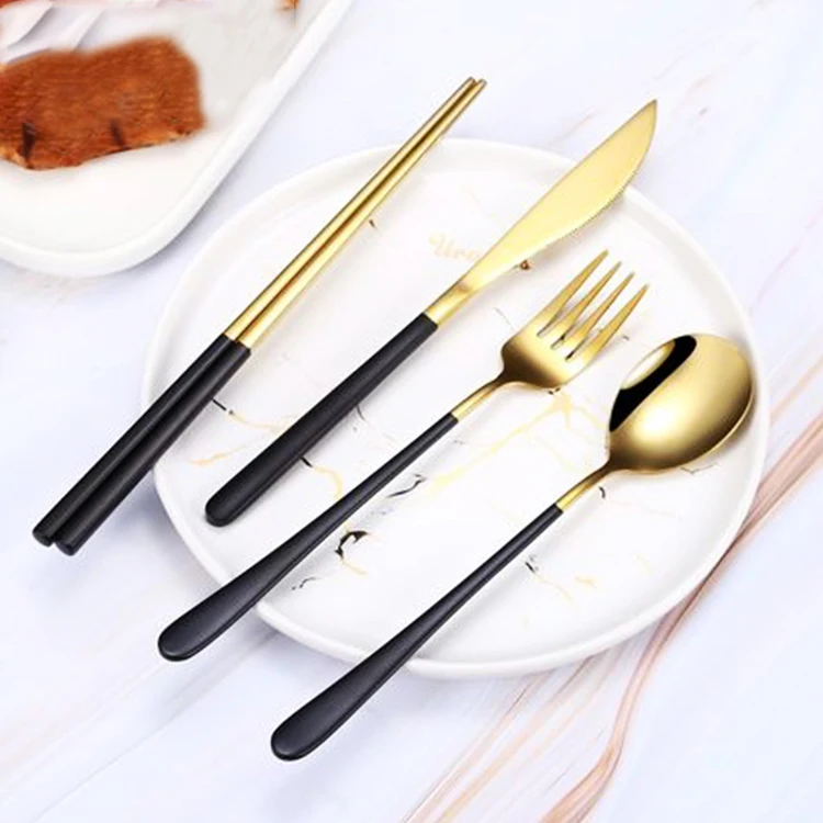 Gold Plated Fork Knife Spoon Chopsticks Cutlery Set Portable Picnic Stainless Steel Tableware Set stainless steel cutlery set 24, Red white black blue pink
Gold Plated Fork Knife Spoon Chopsticks Cutlery Set Portable Picnic Stainless Steel Tableware Set stainless steel cutlery set 24, Red white black blue pink