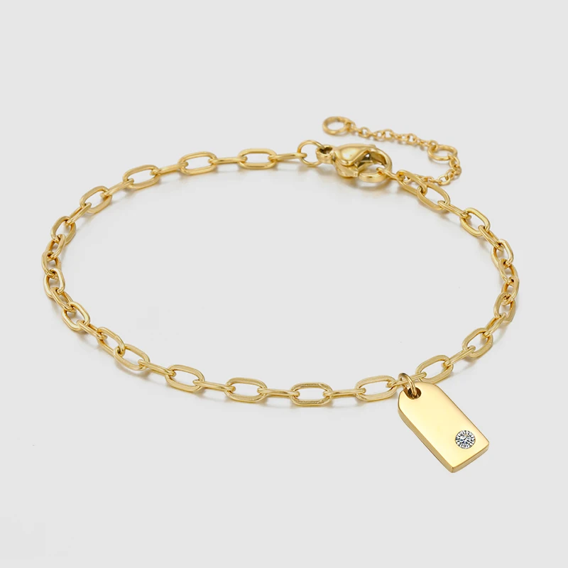 Minimalist 14K 18K Gold Plated Stainless Steel Link Chain Bracelet Custom Rectangle Pendant Design Logo Chain Link Bracelet, 14k gold
Minimalist 14K 18K Gold Plated Stainless Steel Link Chain Bracelet Custom Rectangle Pendant Design Logo Chain Link Bracelet, 14k gold
