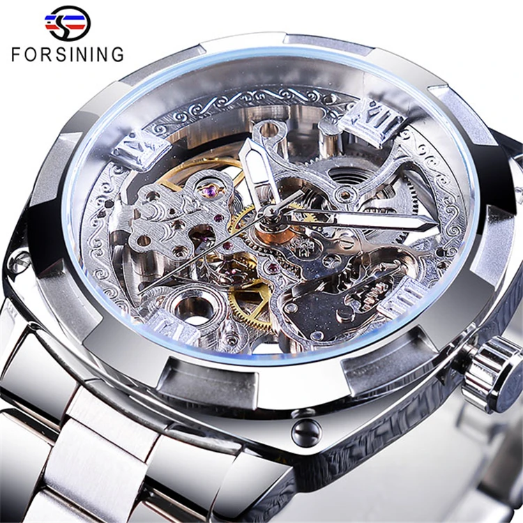 

Forsining GMT1091 Fashion transparent Retro Men's Automatic Mechanical Watch Top Brand Luxury Luminous Hands Skeleton Clock