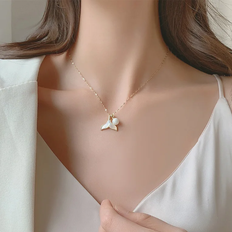 2021 Women's Fashion Jewelry Stainless Steel Chain Shell Whale Tail Pearl Pendant Necklace Gold Plated Necklace, Like picture
2021 Women's Fashion Jewelry Stainless Steel Chain Shell Whale Tail Pearl Pendant Necklace Gold Plated Necklace, Like picture