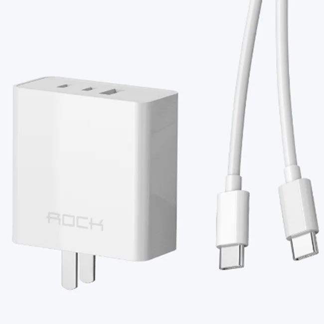 ROCK T31 65W Power GaN PD Phone Fast Charge Dual Type C USB Port Smart Travel Wall Charger With C to C Cable Mini Adapter Set, White
ROCK T31 65W Power GaN PD Phone Fast Charge Dual Type C USB Port Smart Travel Wall Charger With C to C Cable Mini Adapter Set, White