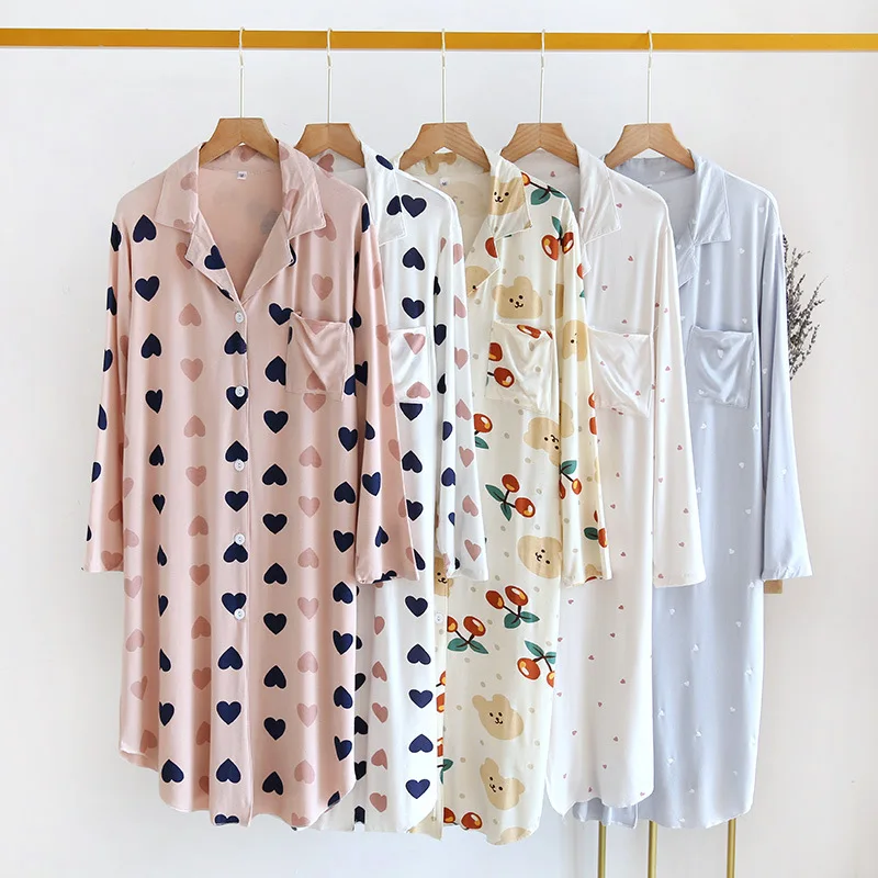 2021 new spring and summer modal nightdress ladies long-sleeved thin sleepwear simple love cardigan one-piece long skirt sleepwe
2021 new spring and summer modal nightdress ladies long-sleeved thin sleepwear simple love cardigan one-piece long skirt sleepwe