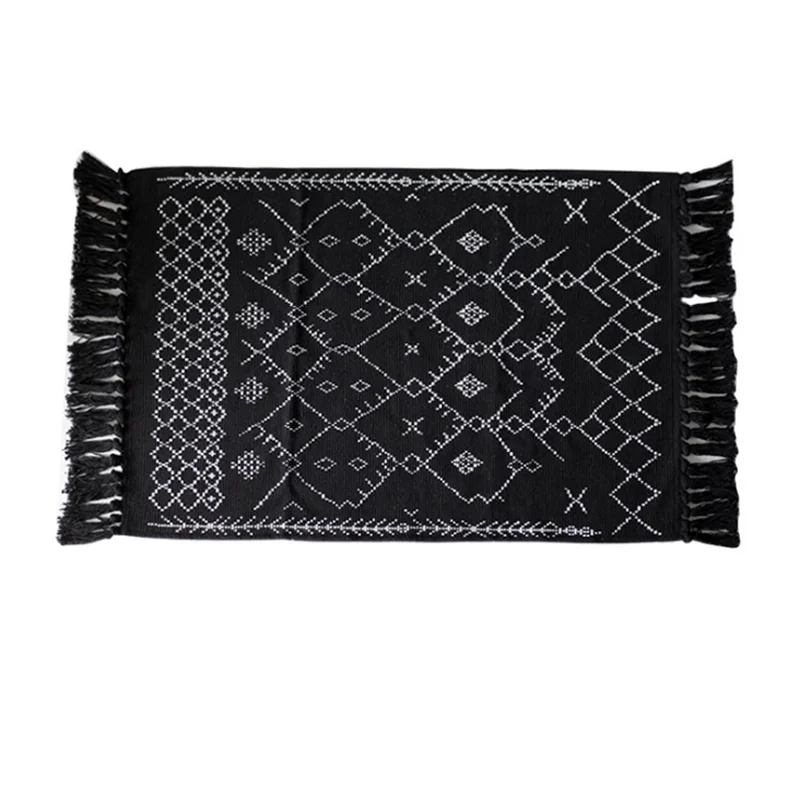 Bathroom Hand-Woven Cotton Rug Black and White Washable Rug with Tassel for The Door of Kitchen Laundry and Bedroom
Bathroom Hand-Woven Cotton Rug Black and White Washable Rug with Tassel for The Door of Kitchen Laundry and Bedroom