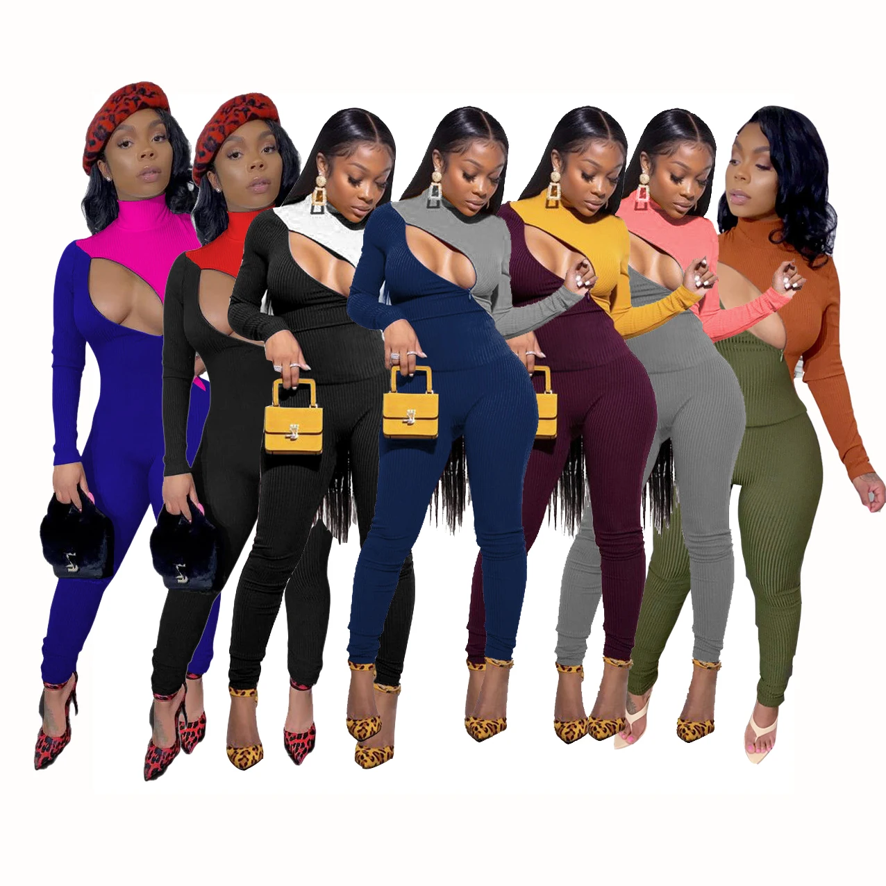 2021 spring wholesale women front zipper cut out knitted slim fit jumpsuit for women
2021 spring wholesale women front zipper cut out knitted slim fit jumpsuit for women