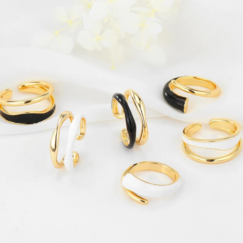 Fashion Korean Style 14K Gold Plated Adjustable Geometric Enamel Black White Women Finger Ring
Fashion Korean Style 14K Gold Plated Adjustable Geometric Enamel Black White Women Finger Ring