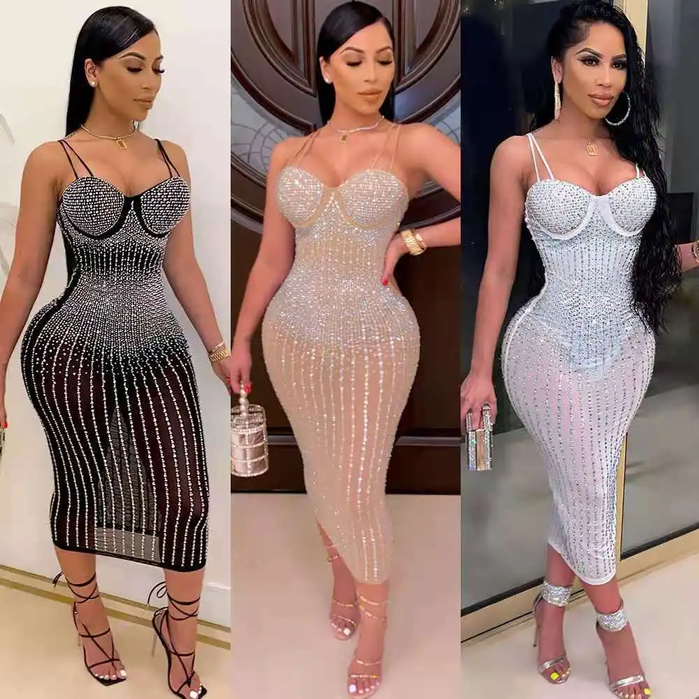 Fall clothing 2021women beaded dress suspenders hot sexy diamonds elegant casual dresses slim evening dresses, Picture color
Fall clothing 2021women beaded dress suspenders hot sexy diamonds elegant casual dresses slim evening dresses, Picture color