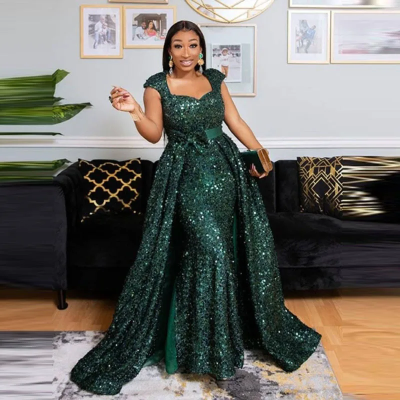 EV040 Green Sequined Mermaid Evening Dresses WIth Detachable Train Bow Ribbon Sash African Plus Size African Gowns
EV040 Green Sequined Mermaid Evening Dresses WIth Detachable Train Bow Ribbon Sash African Plus Size African Gowns