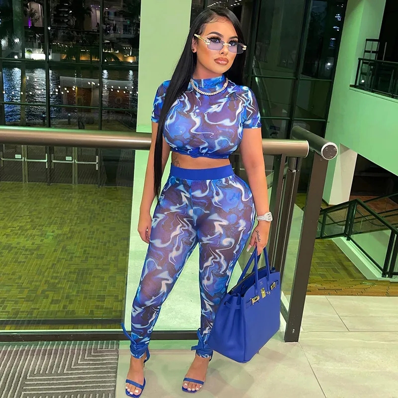 Women Clothing 2022 Two Piece Set Crop Top Long Pants Sexy Perspective Blue Print Set
Women Clothing 2022 Two Piece Set Crop Top Long Pants Sexy Perspective Blue Print Set