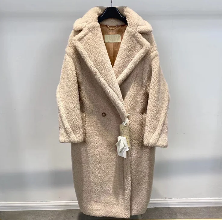 

2021 Winter Vanilla color Fur Coat Women Warm Teddy Coat alpaca Wool Coat Soft Fur Jacket Female Overcoat