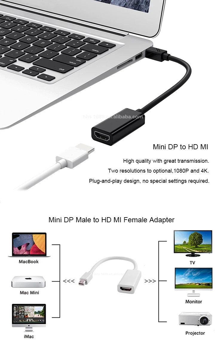 Mini DP to HD-MI Adapter Cable DisplayPort Converter Connector for Apple Mac Macbook Pro Air Notebook - ANKUX.COM