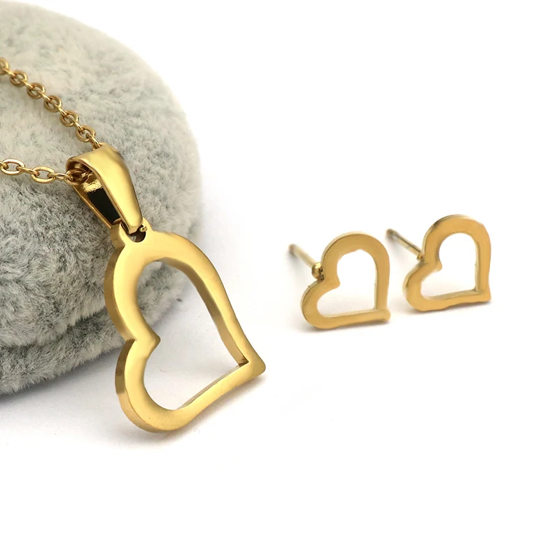 100% Stainless Steel Gold Hollow Heart Earring Necklace Jewelry Set AAAAA Quality Never Tarnish 45cm Pendant Necklaces
100% Stainless Steel Gold Hollow Heart Earring Necklace Jewelry Set AAAAA Quality Never Tarnish 45cm Pendant Necklaces