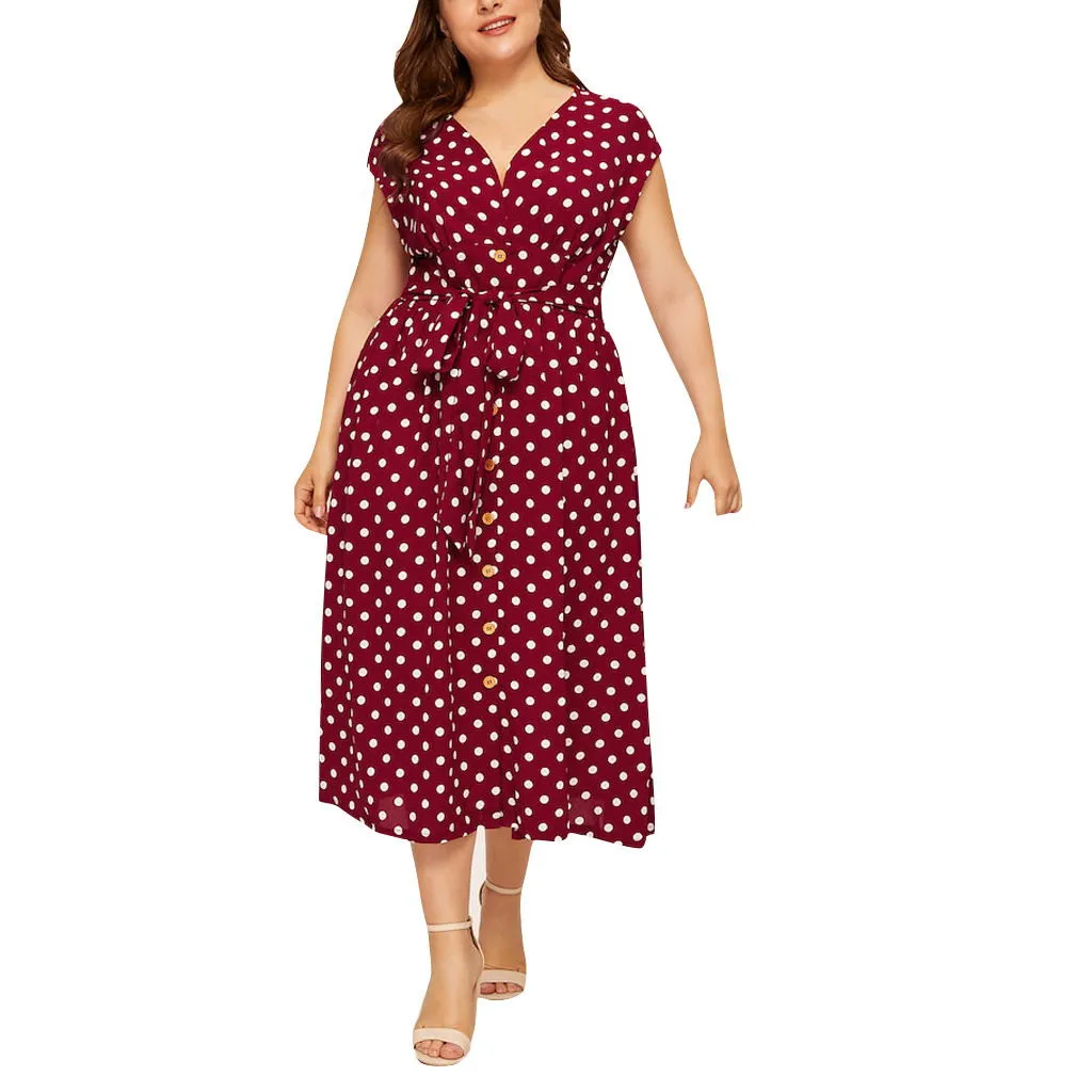 L-5XL Plus Size Women Dresses Summer 2021 Large Size Ladies Polka Dot V-Neck Printed Button Belt Midi Dress Robe Femme
L-5XL Plus Size Women Dresses Summer 2021 Large Size Ladies Polka Dot V-Neck Printed Button Belt Midi Dress Robe Femme