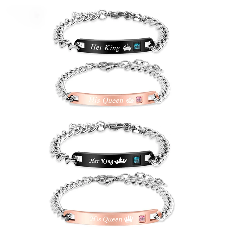 European and American hot style titanium steel stainless steel real zircon king queen couple crown bracelet
European and American hot style titanium steel stainless steel real zircon king queen couple crown bracelet