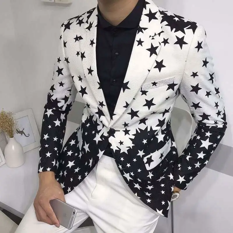 Star Print Slim Fit Suit Jacket Brand New Male Club Stage Blazer Man Formal Wedding Prom Blazers For Men Costume Homme
Star Print Slim Fit Suit Jacket Brand New Male Club Stage Blazer Man Formal Wedding Prom Blazers For Men Costume Homme