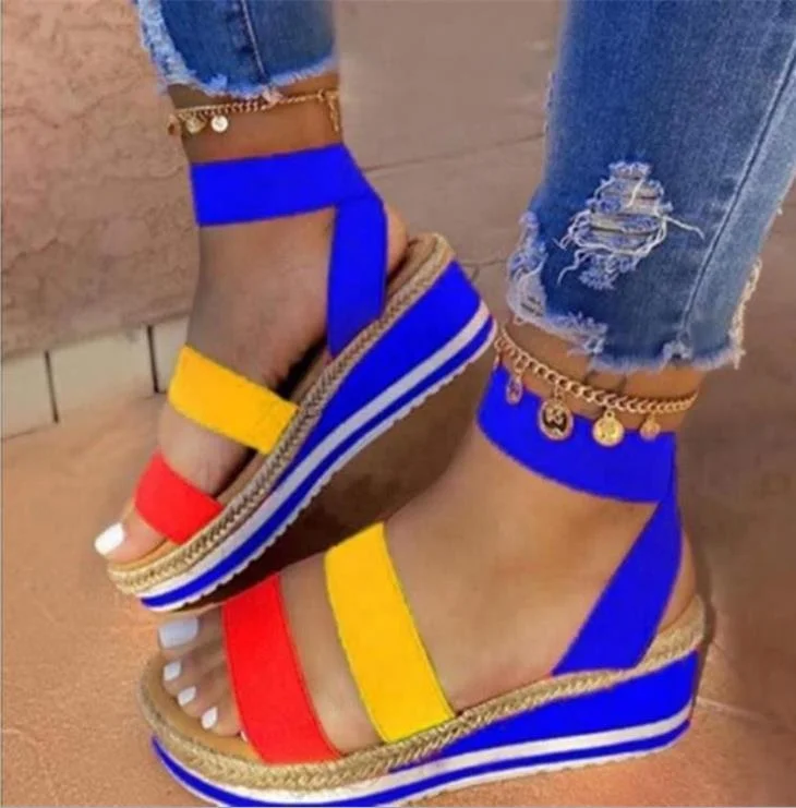 Fashion Yellow Ankle Strap Women's Shoes Straw Braid Wedges Heel Color Matching Open Peep Toe Elastic Band Women's Sandals, Yellow,red,black,blue,mei red, black 2
Fashion Yellow Ankle Strap Women's Shoes Straw Braid Wedges Heel Color Matching Open Peep Toe Elastic Band Women's Sandals, Yellow,red,black,blue,mei red, black 2