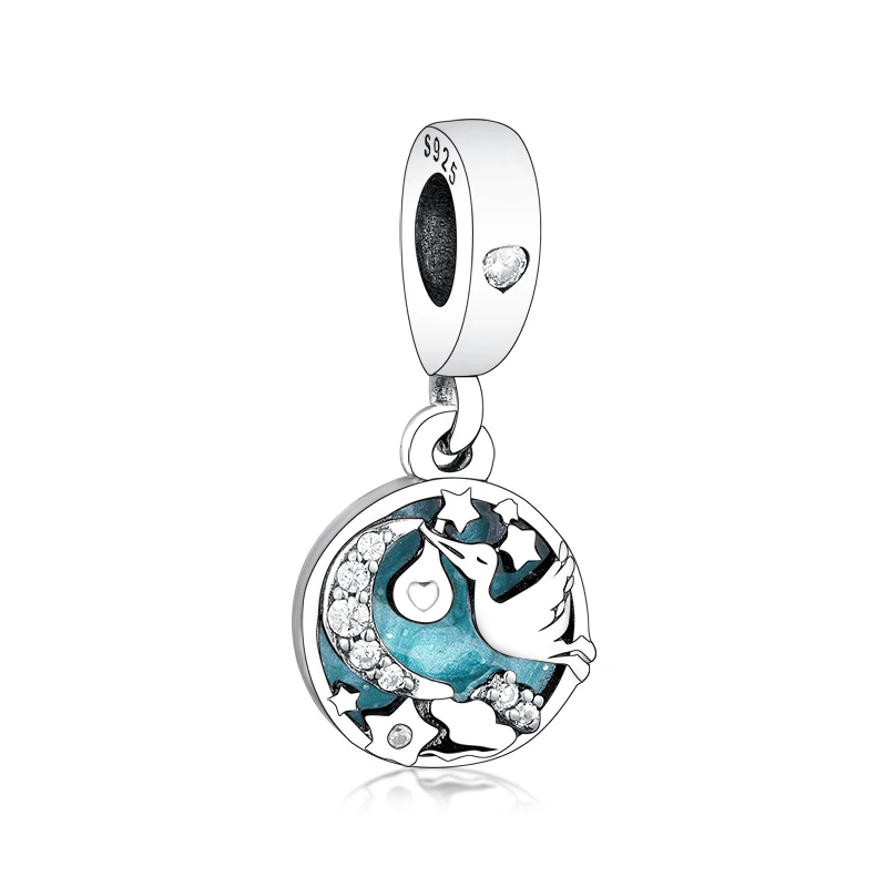 OEM/ODM Designer Charm 925 Sterling Silver Enamel Stork And Stars Pendant Charms For Jewelry Making