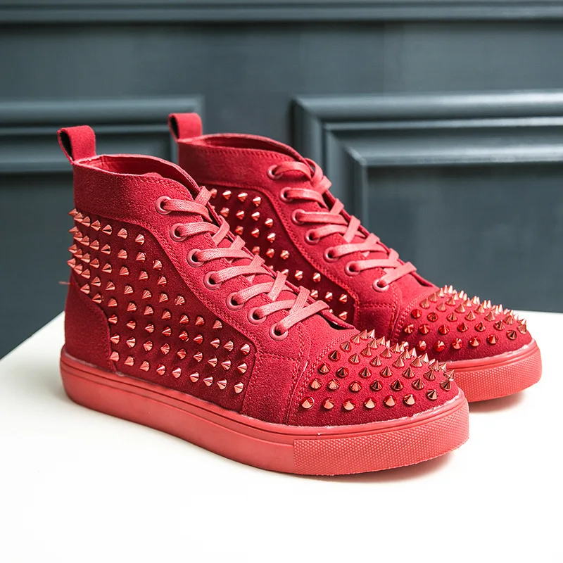 High Quality Rubber Luxury Red Bottom Shoes Men Rivets Casual High top Flat Sport Loafers Sneakers for Men, Black,red
High Quality Rubber Luxury Red Bottom Shoes Men Rivets Casual High top Flat Sport Loafers Sneakers for Men, Black,red