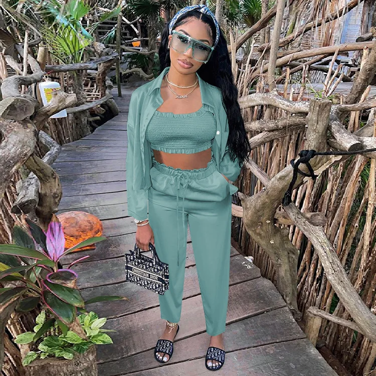 Customized LOGO fall 2021 women clothes women's sets solid color striped running sports 3 pieces lounge wear sets SZ8166
Customized LOGO fall 2021 women clothes women's sets solid color striped running sports 3 pieces lounge wear sets SZ8166