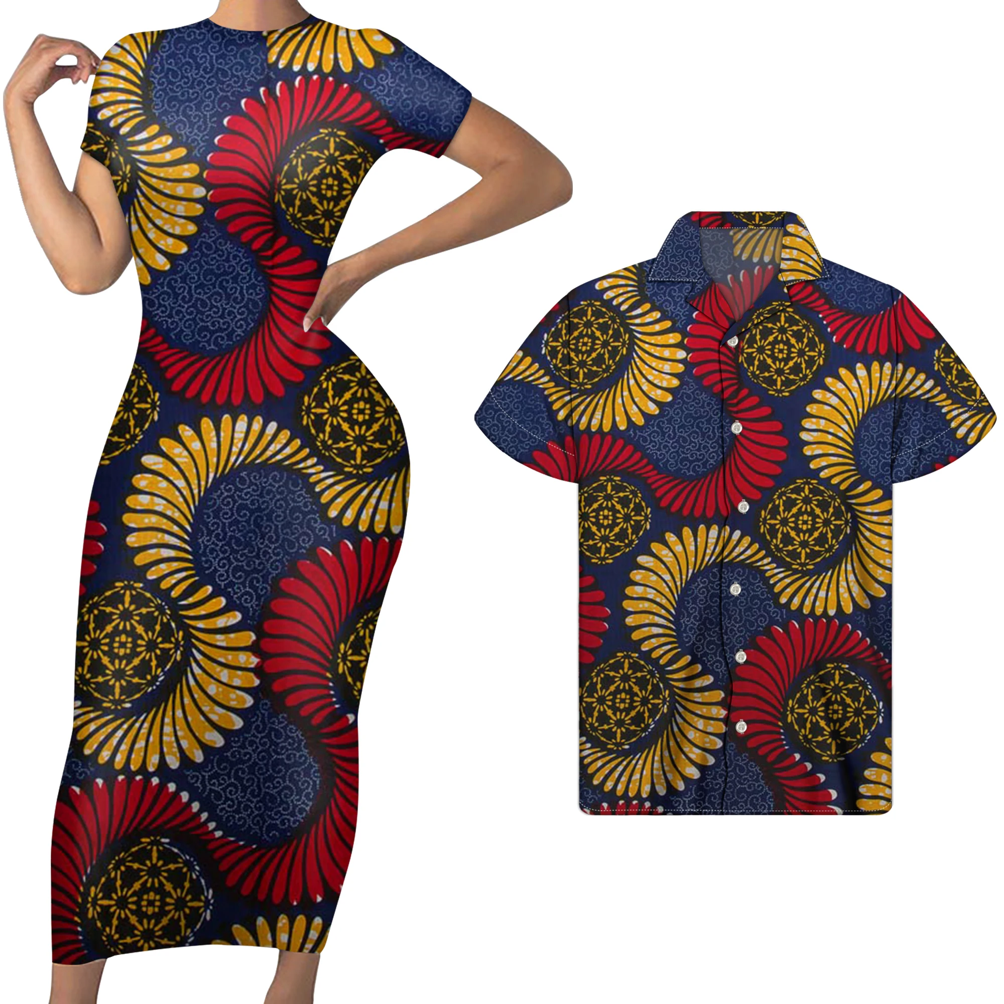 2021 African Traditional Style Floral Print Short sleeve Bodycon Dress Women Match Men Shirts Custom Couple Clothing Set
2021 African Traditional Style Floral Print Short sleeve Bodycon Dress Women Match Men Shirts Custom Couple Clothing Set