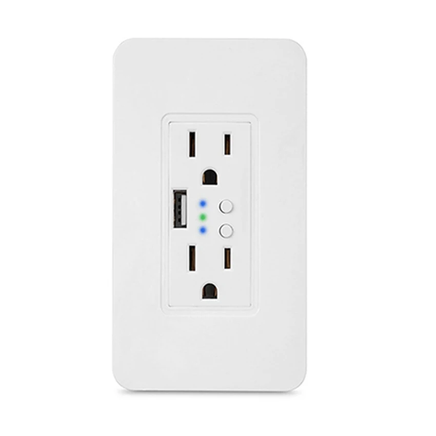 Wifi Wall Power Electric Socket 2 USB Outlets Plug Timer Socket US Standard Smart Remote Control Work with Alexa Google Home
Wifi Wall Power Electric Socket 2 USB Outlets Plug Timer Socket US Standard Smart Remote Control Work with Alexa Google Home