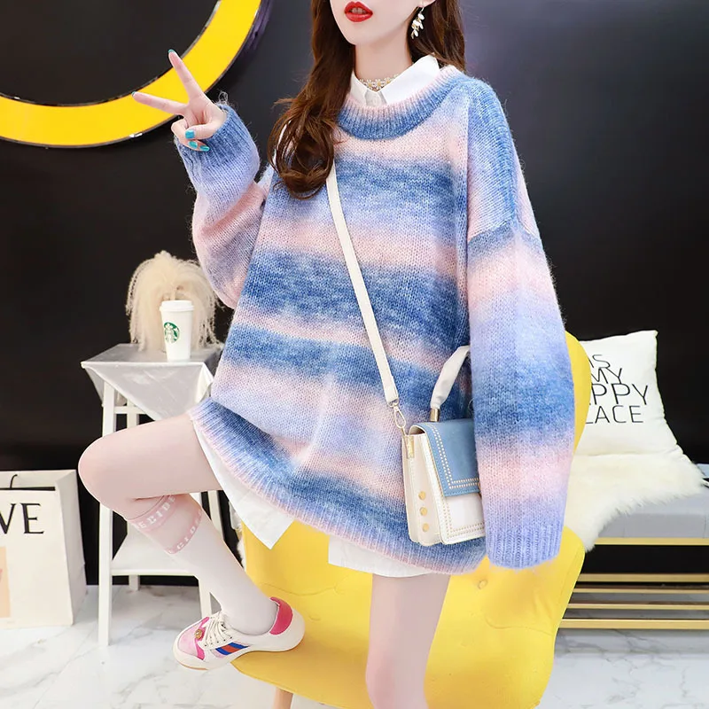 Japanese Style Winter Rainbow Sweater Pullover Women Knit Top Lady Knitted Wear Clothing
Japanese Style Winter Rainbow Sweater Pullover Women Knit Top Lady Knitted Wear Clothing