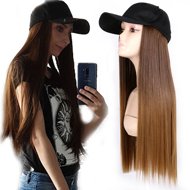 

Long Synthetic Baseball Cap Wig Natural Straight Wigs Naturally Connect Synthetic Hat Wig Adjustable Integrated, Pic showed