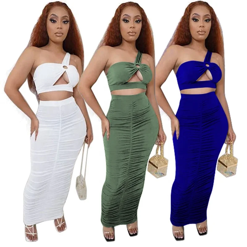 MT11-9880 2021 Ladies Summer Sling Hollow One-shoulder Pleated Pure Color Two-piece Women's Wrapped Chest High Waist Skirt Set
MT11-9880 2021 Ladies Summer Sling Hollow One-shoulder Pleated Pure Color Two-piece Women's Wrapped Chest High Waist Skirt Set