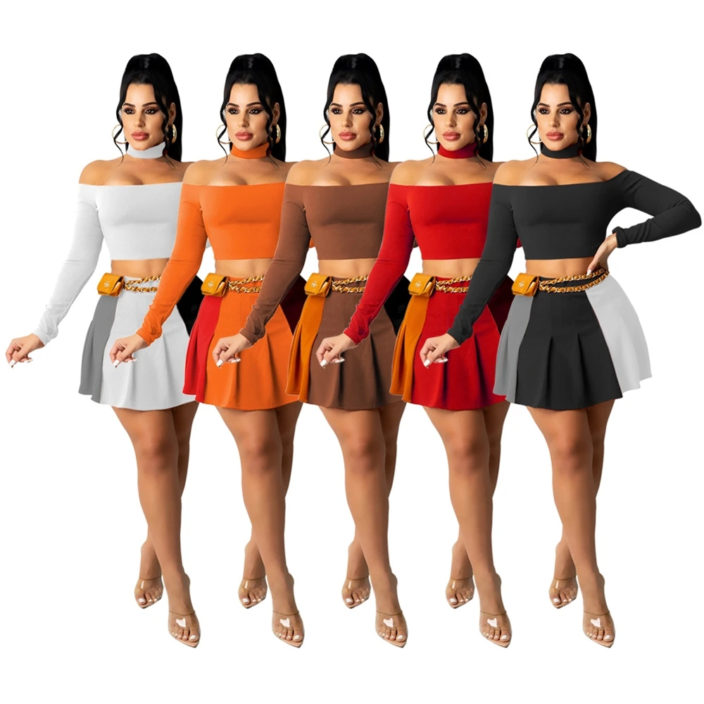 RTS Autumn Women 2 Piece Off Shoulder Crop Top with Pleated Skirt Ladies Club Two Piece Skirt Set
RTS Autumn Women 2 Piece Off Shoulder Crop Top with Pleated Skirt Ladies Club Two Piece Skirt Set
