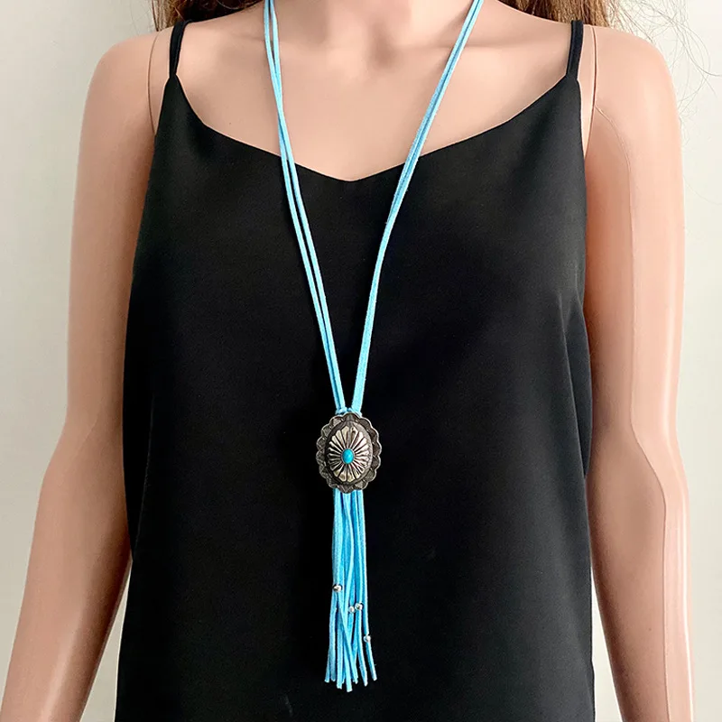 Western Connor Shield Pumpkin Flower Denim Necklace Texas Leather Tassel Exaggerate Personality European American Style Necklace
Western Connor Shield Pumpkin Flower Denim Necklace Texas Leather Tassel Exaggerate Personality European American Style Necklace