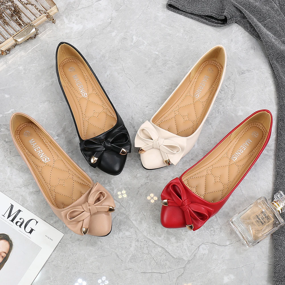 Custom high quality Plus Size Bow Ribbon Shallow Flat Heel shoes for women low price, Colorful 
Custom high quality Plus Size Bow Ribbon Shallow Flat Heel shoes for women low price, Colorful