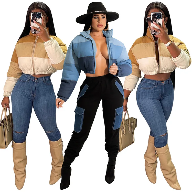 Custom New Arrivals Ladies Cotton Winter Jacket Color Block Short Crop Long Sleeve Bubble Coats
Custom New Arrivals Ladies Cotton Winter Jacket Color Block Short Crop Long Sleeve Bubble Coats