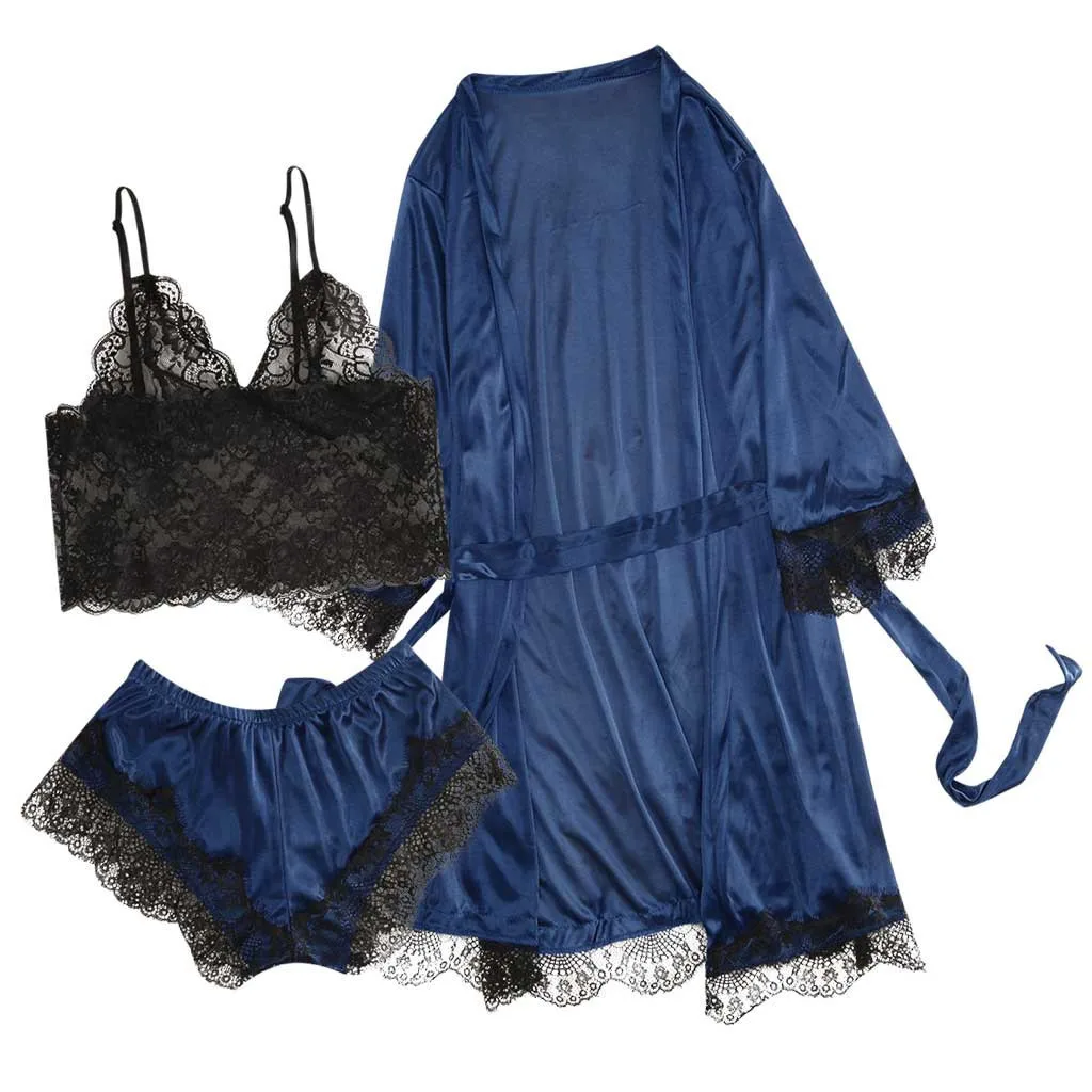 Wholesale sexy sleepwear night dress women silk satin fabric robe three piece set plus size lingerie set, Photo color
Wholesale sexy sleepwear night dress women silk satin fabric robe three piece set plus size lingerie set, Photo color