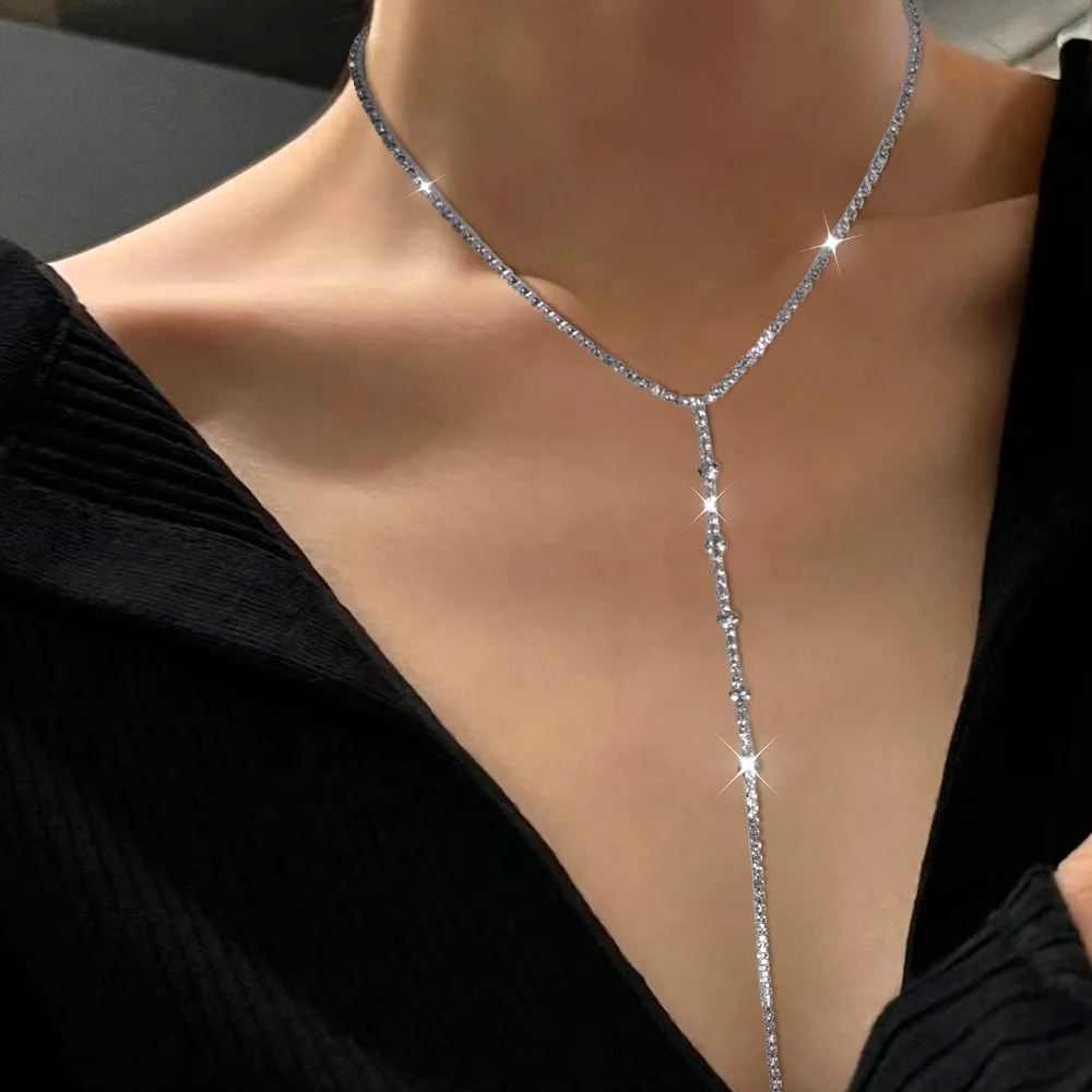 Simple Fashion Style Full Diamond Crystal Necklace For Women Body Chains Neck Chain Long Rhinestone Necklaces
Simple Fashion Style Full Diamond Crystal Necklace For Women Body Chains Neck Chain Long Rhinestone Necklaces
