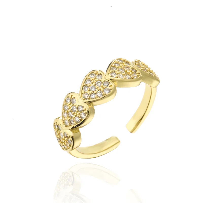 High Quality Full CZ Zirconia Multiple Hear Open Ring Trendy 18K Gold Plated Heart Inlaid Crystal Ring For Girls
High Quality Full CZ Zirconia Multiple Hear Open Ring Trendy 18K Gold Plated Heart Inlaid Crystal Ring For Girls