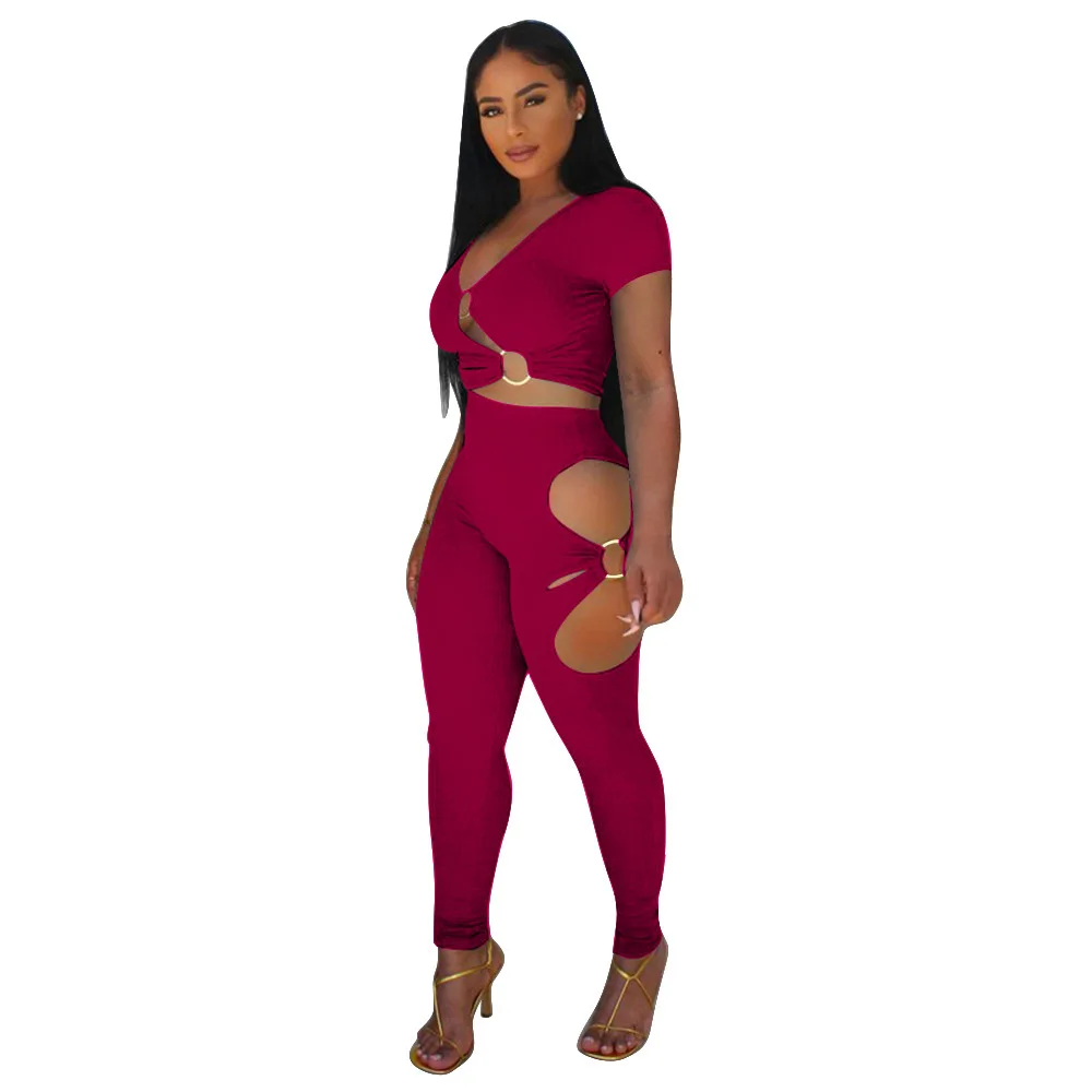 Women Two Piece Pants Set Summer Solid Color Short Sleeved V-neck Hollow Cut Sexy Pant Sets
Women Two Piece Pants Set Summer Solid Color Short Sleeved V-neck Hollow Cut Sexy Pant Sets