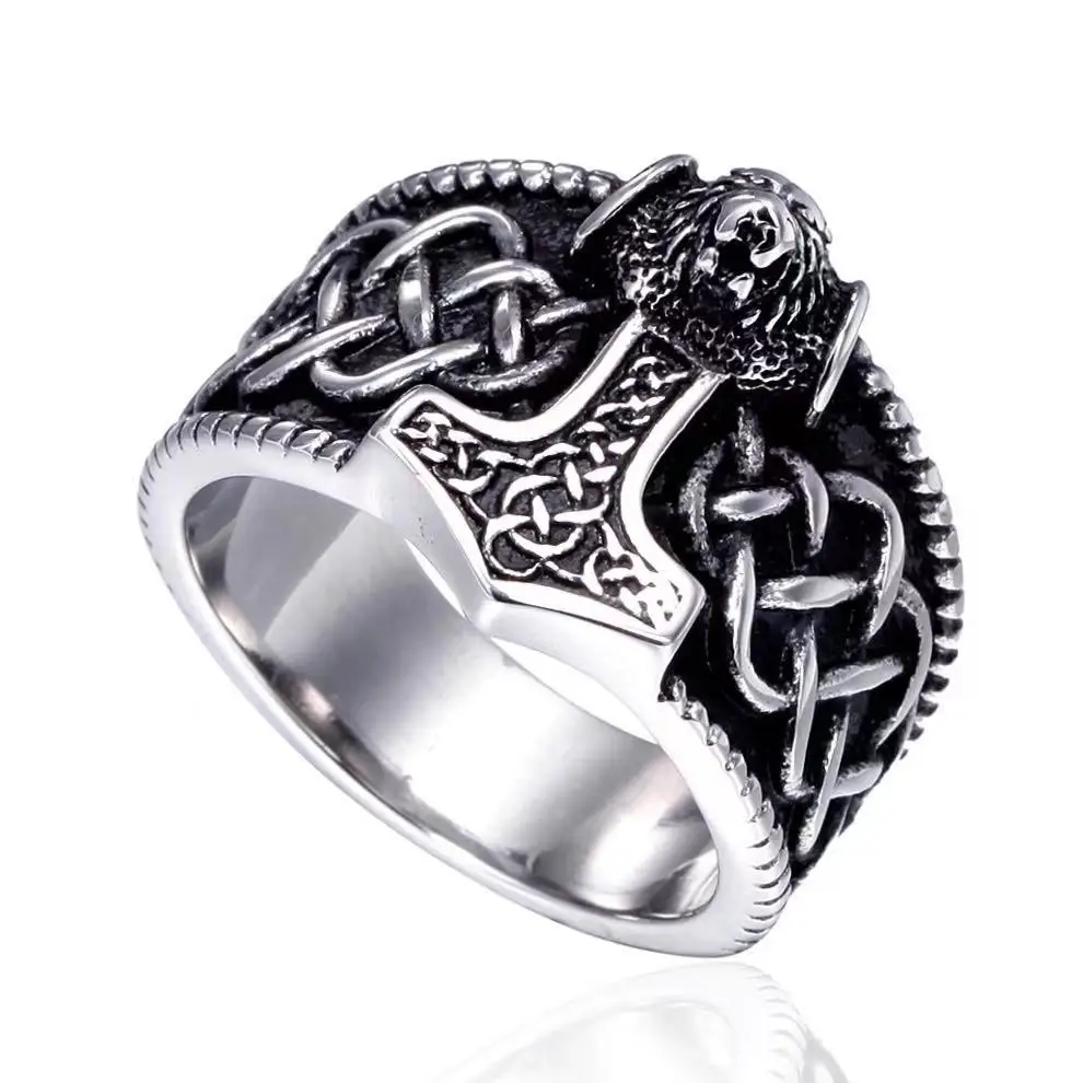 European and American fashion Viking Rune titanium steel ring Raytheon hammer wolf head men's ring
European and American fashion Viking Rune titanium steel ring Raytheon hammer wolf head men's ring
