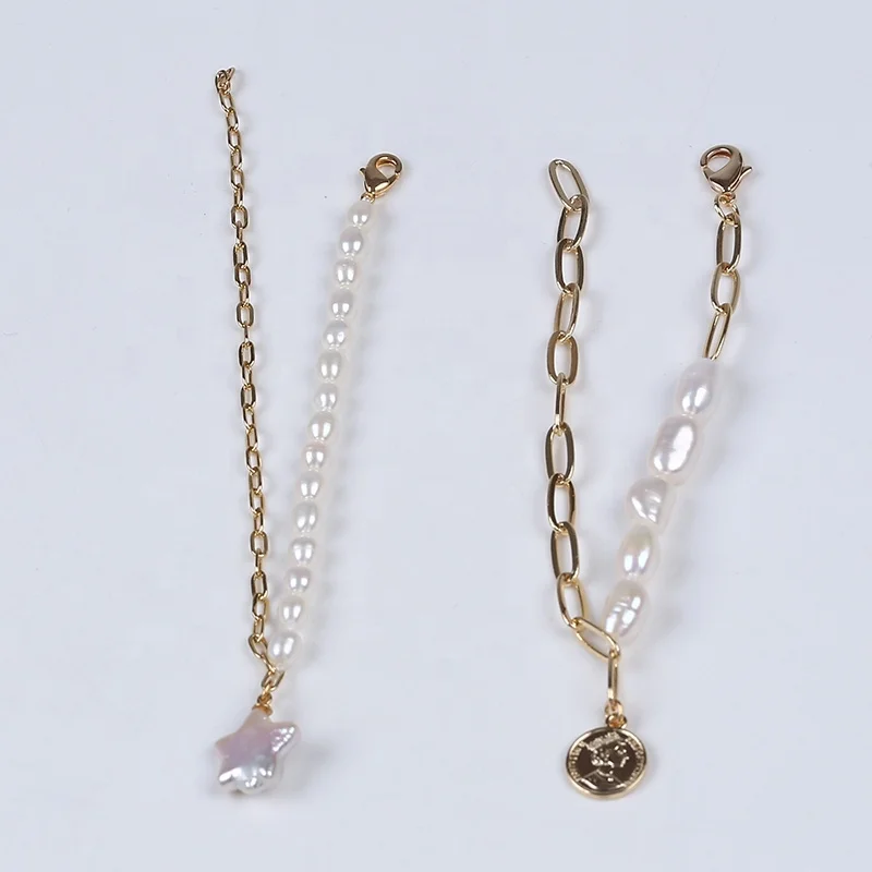 Custom Fashion Jewelry Natural White Freshwater Rice Pearl Five Pointed Star Bead Gold Plated Coin Curb-Chain Bracelet, White of pearl bracelet
Custom Fashion Jewelry Natural White Freshwater Rice Pearl Five Pointed Star Bead Gold Plated Coin Curb-Chain Bracelet, White of pearl bracelet