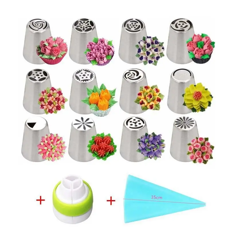 14 pcs russian piping tip one step cake decorating nozzle TPU pastry bag converter baking tool set, As picture
14 pcs russian piping tip one step cake decorating nozzle TPU pastry bag converter baking tool set, As picture