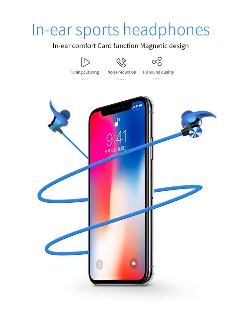 cheaper Bluetooth Earphones Wireless Headphones Magnetic Attraction Waterproof Sports Handsfree Headset with Mic Support TF card - ANKUX.COM