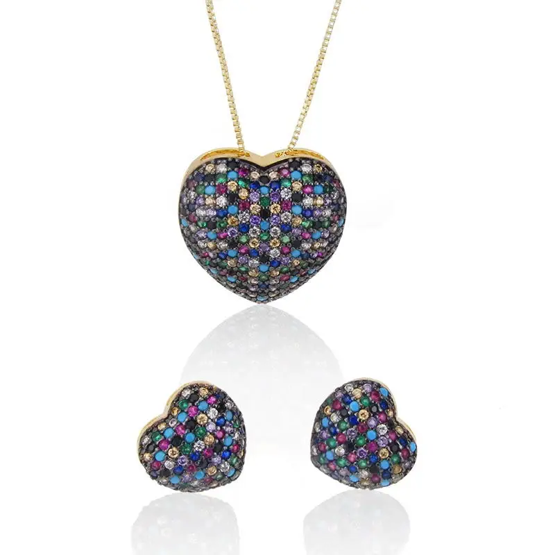 US Jewels Zircon Necklace and Earring Jewelry Set Gold-plated Pendant Earrings Heart-shaped Mixed Color Cute Brass Women Jewelry
US Jewels Zircon Necklace and Earring Jewelry Set Gold-plated Pendant Earrings Heart-shaped Mixed Color Cute Brass Women Jewelry