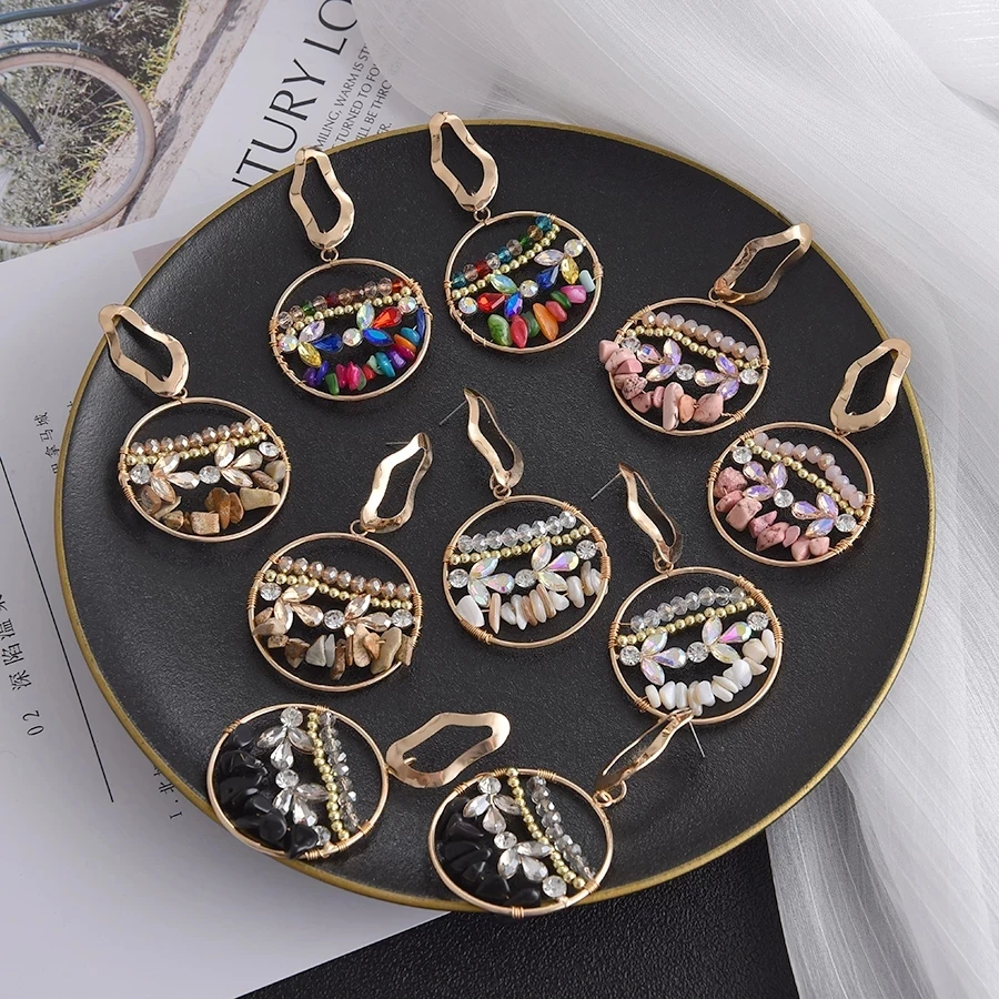 Geometric Fashion Drop Earrings wholesale Round Gold Color Metal Pendant With Colorful Beads Dangle Earring For Women, Many colors fyi
Geometric Fashion Drop Earrings wholesale Round Gold Color Metal Pendant With Colorful Beads Dangle Earring For Women, Many colors fyi