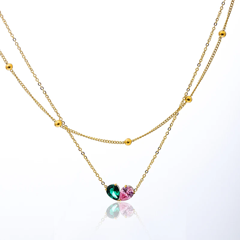 18K Gold Plated Waterproof Jewelry Stainless Steel Green Purple Zircon Heart Necklace For Wedding Party
18K Gold Plated Waterproof Jewelry Stainless Steel Green Purple Zircon Heart Necklace For Wedding Party