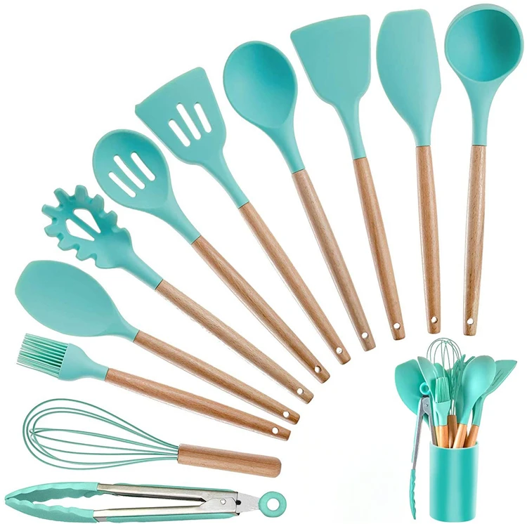 Hot Sale Silicone Kitchenware 12 Pieces In 1 Set Kitchen Utensils With Wooden Handle, Customized color
Hot Sale Silicone Kitchenware 12 Pieces In 1 Set Kitchen Utensils With Wooden Handle, Customized color